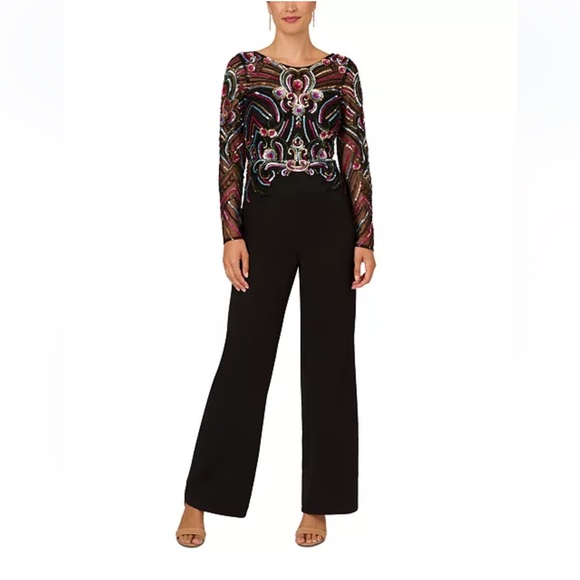 NWT Adrianna Papell Sequined Bodice Wide Leg Jumpsuit Womens 10 | 5 N528 - Picture 1 of 14